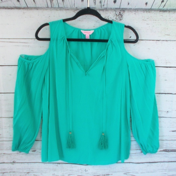 Lilly Pulitzer Tops - Lilly Pulitzer finch silk open green agate top S